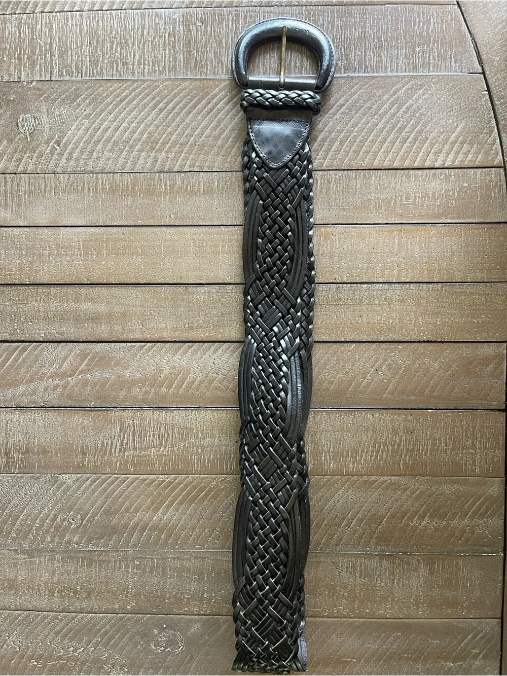 Braided Leather Waist Belt - Black vintage style